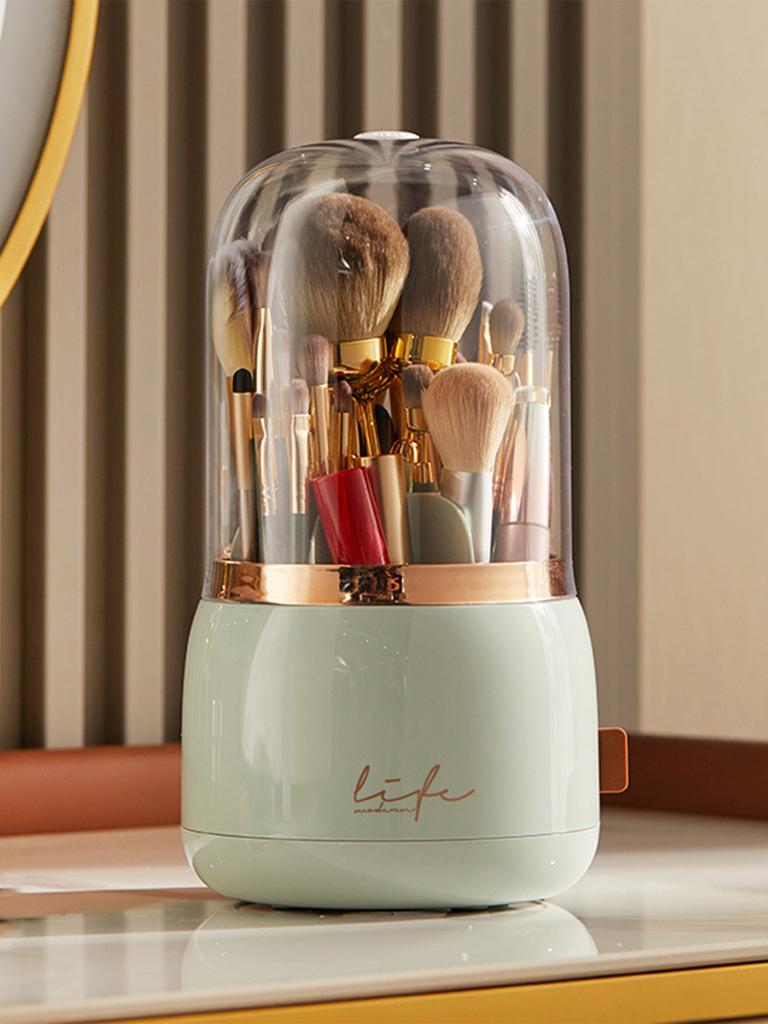 360 Rotating Transparent Makeup Brush Organizer Desktop Cosmetics Storage Box Bathroom Storage Organizers Student Pen Holder