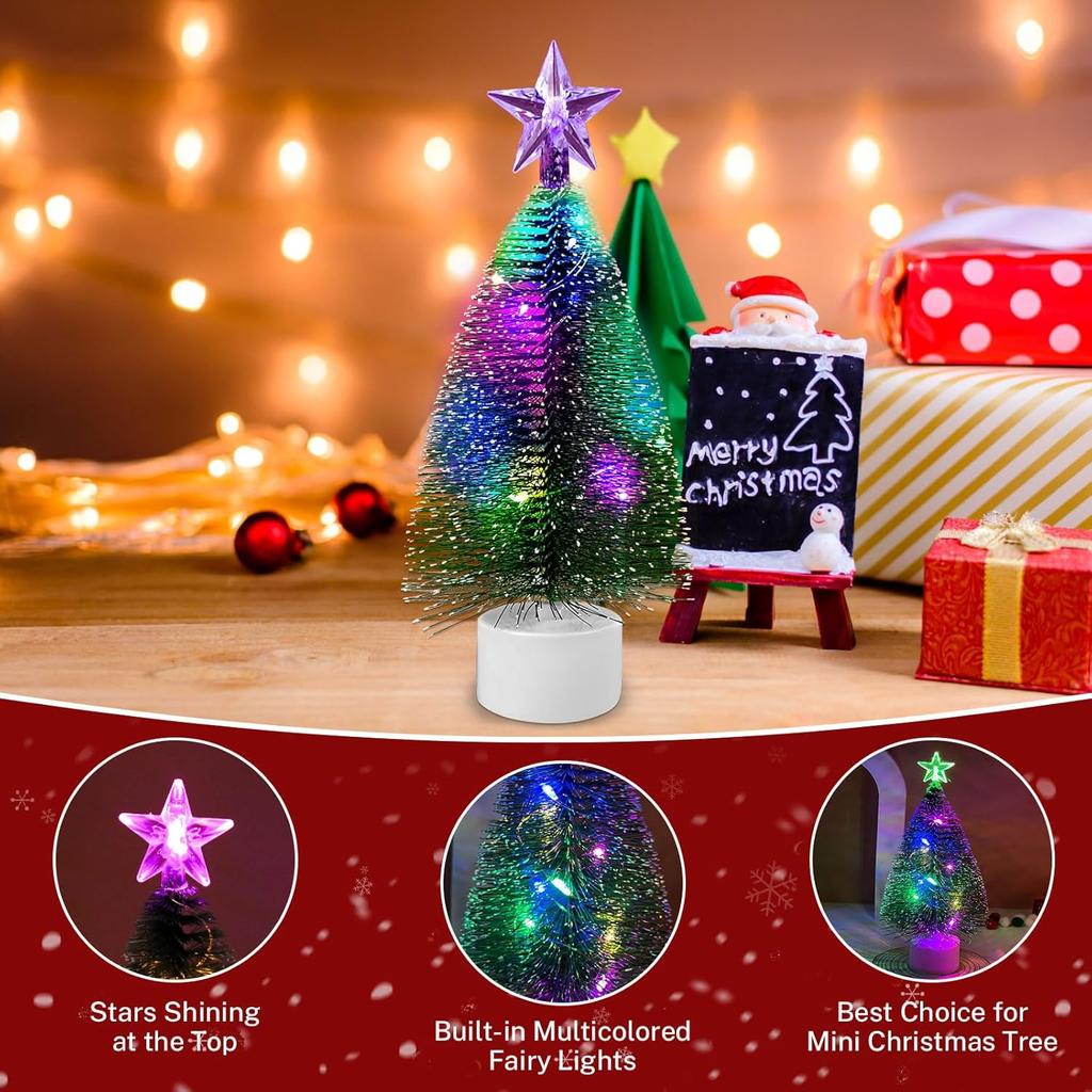 Mini Christmas Tree with Sparkling Lights Star Tree Topper Desktop Decoration for Xmas Home Festive Party Holiday Ornament