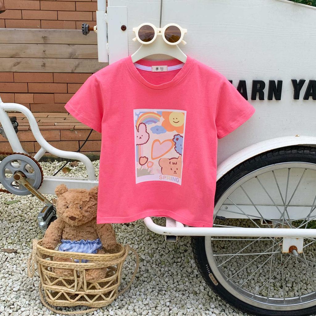 Girls' Casual Short-sleeved T-shirt Summer Children's Cotton Base Shirt