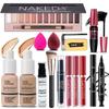 All-in-One Women's Makeup Kit Full Set: 12 Colors Eyeshadow, Foundation & Primer, Lipstick, Eyeliner, Mascara, Contour Stick, Brow Soap, Brush