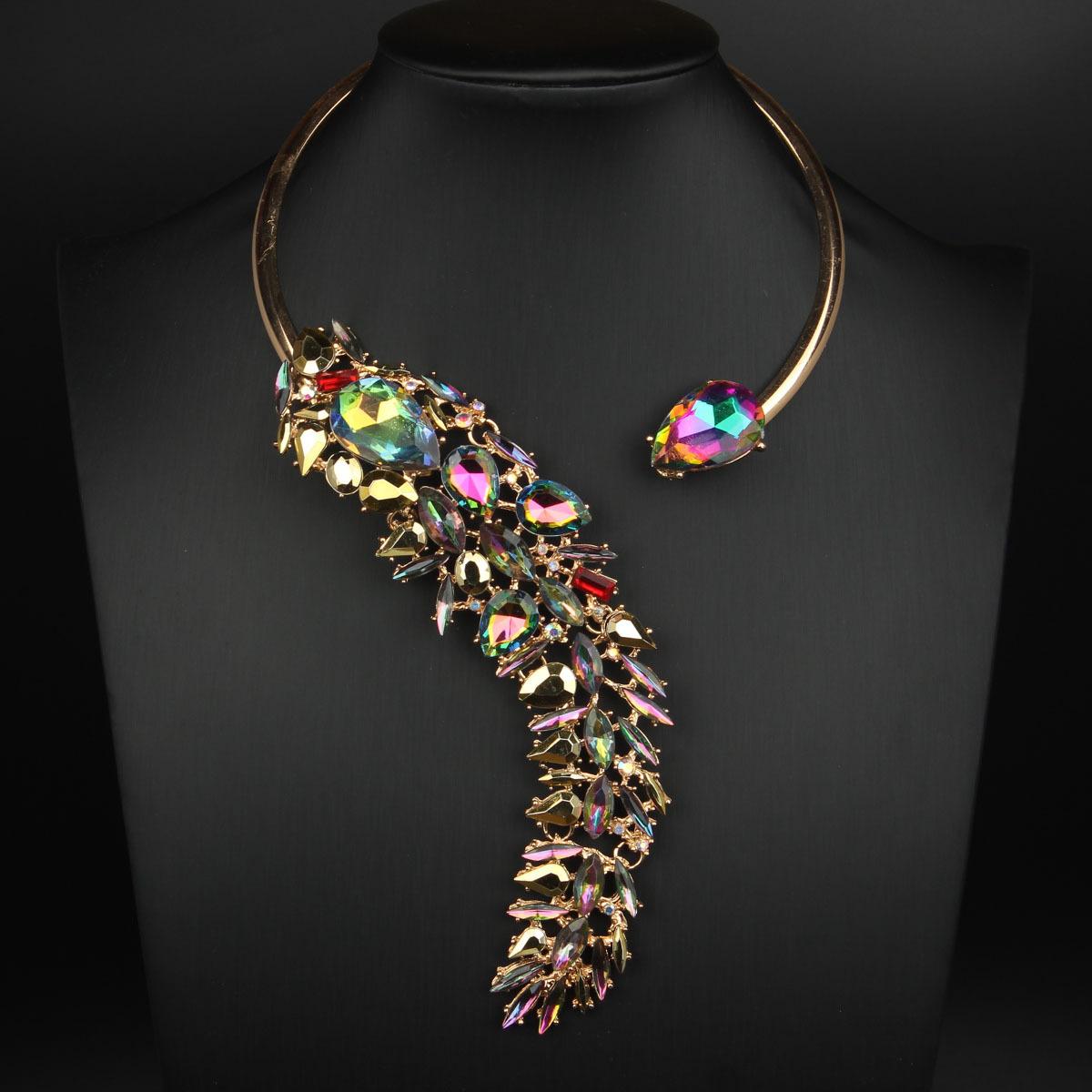 

Exaggerated Fashion Full Diamond Phoenix Tail Neck Collar for Women , Personality Runway Show Necklace прозрачный