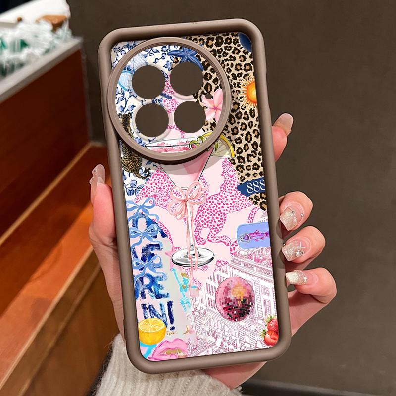 For OnePlus 13 Case Pink Goblet Bowknots Disco Ball Pattern Shockproof Bumper Silicone Cover For OnePlus 15 Nord 5 13R 13T 12R 12 11R 5G