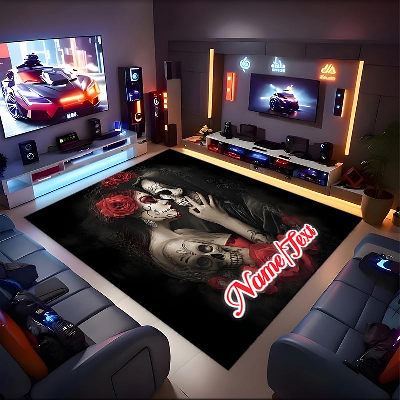 1PC Custom Name Day Dead Romance Theme Floor Mat Ideal for Living Room, Game Rooms, Office, Bedroom,Floor Mat Playful Design