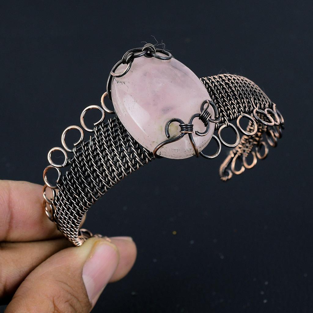 Rose Quartz Handmade Latest Design Jewelry Bangle, 925 Solid Sterling Silver Gemstone Bangle, Gift For Mother