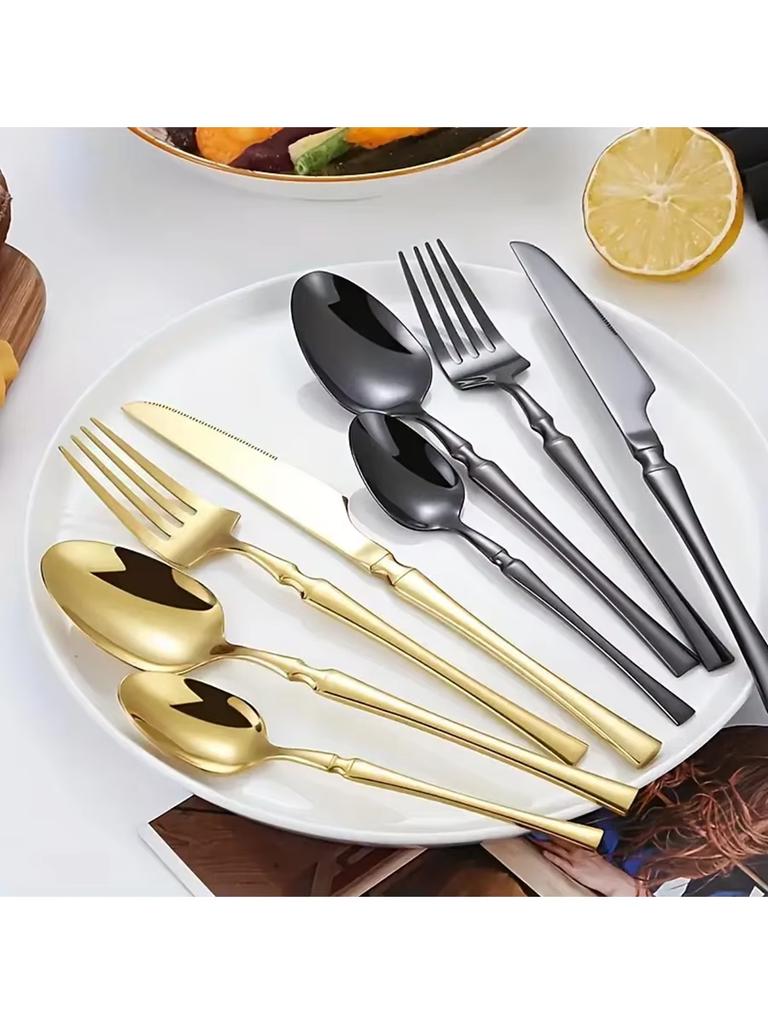 30pcs stainless steel luxury gold small waist western restaurant steak knife and fork set, suitable for Christmas, parties.