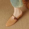 French Breathable Hollow Bag Head Half Slippers Women's 2025 New Summer Soft Leather Round Head Sandals Lazy Low Heel Muller Shoes