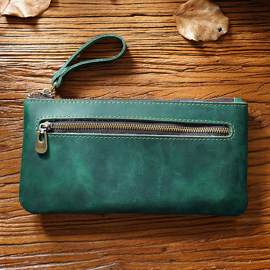2026 Retro Crazy Horse Leather Zipper Pencil Case Creative Portable Simple Hand Grab Storage Bag Large Capacity Pencil Case New Product
