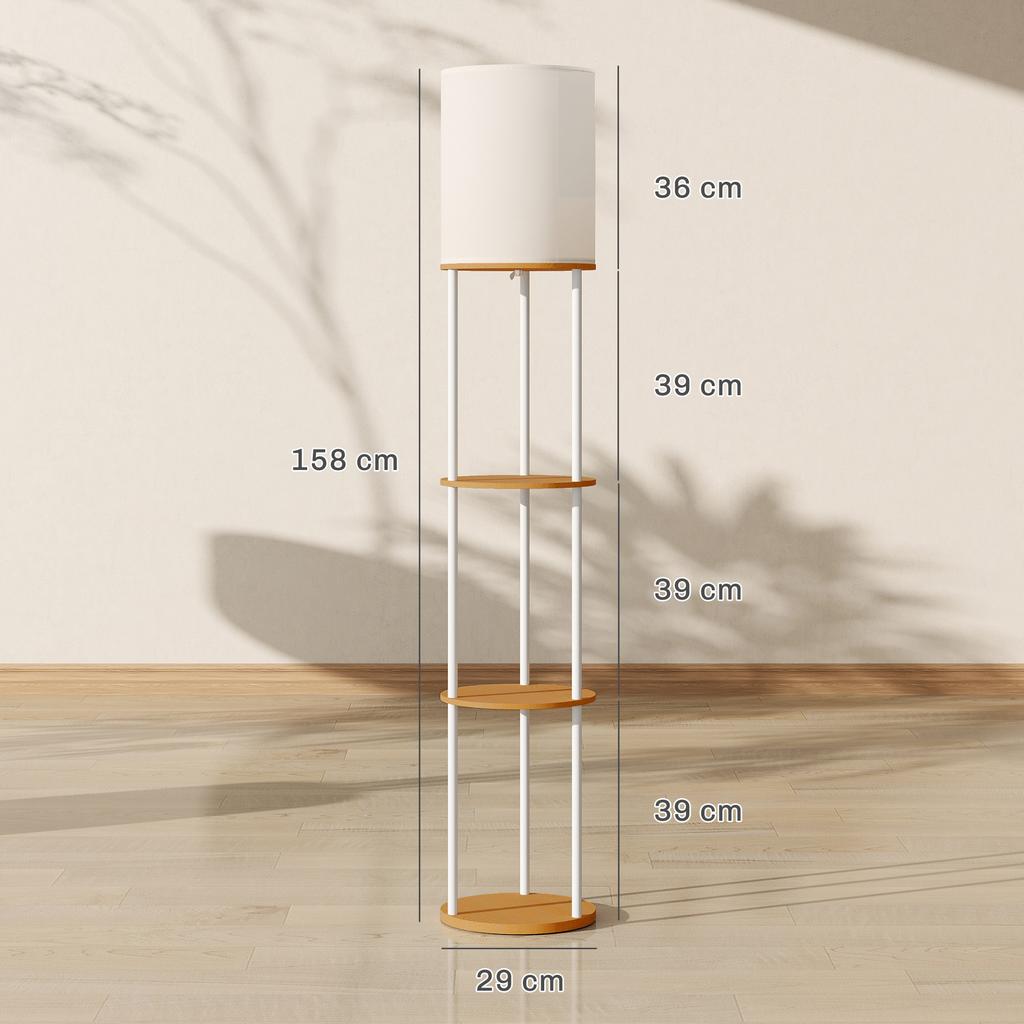 Floor Lamp, Shelves, 3 Color Temperatures, Remote Control, Natural