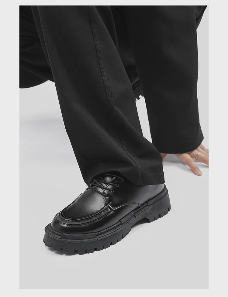 Men's Casual Black Leather Shoes - Autumn British Style, Thick Sole, Heightening Design, Fashionable College Footwear