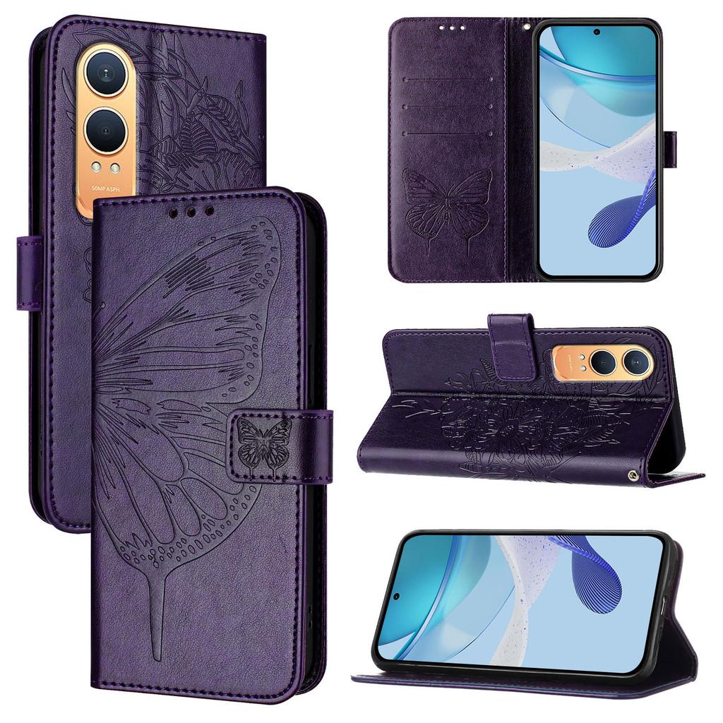 For OnePlus Nord CE4 Lite 5G Wallet Case with Wrist Strap Butterfly Imprint Leather Phone Cover
