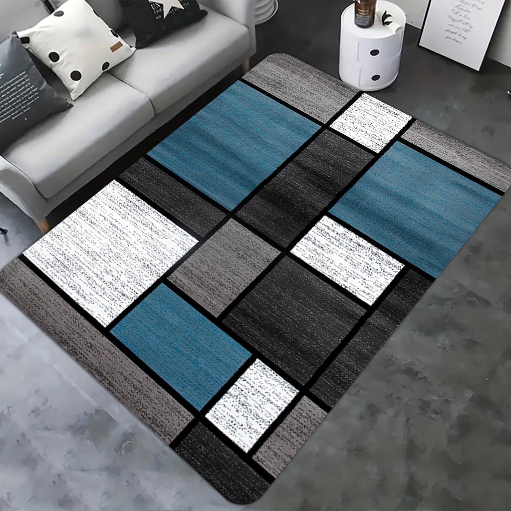 1pcs Thick Blue-white-gray Plaid Pattern Mat, Living Room Bedroom Mat, Kitchen Corridor Bathroom Laundry Machine Washable Absorbent Mat