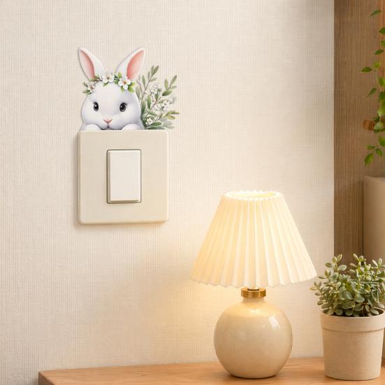 Removable Plants Flower Switch Sticker, Decorative Green Leaf Floral Bunny Light Socket Decal, DIY Art Murals for Kids Girls Bedroom Living Room