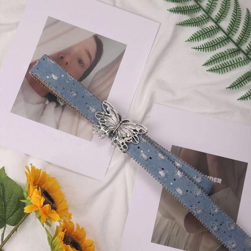 Trendy Millennial Punk Metal Buckle Butterfly Belt In Elegant Silver And Various Hues
