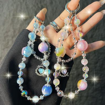 Exquisite Gradient Star Phone Chain Crystal Double Chain Heart-Piercing Pendant Wrist Phone Strap Bag Pendant