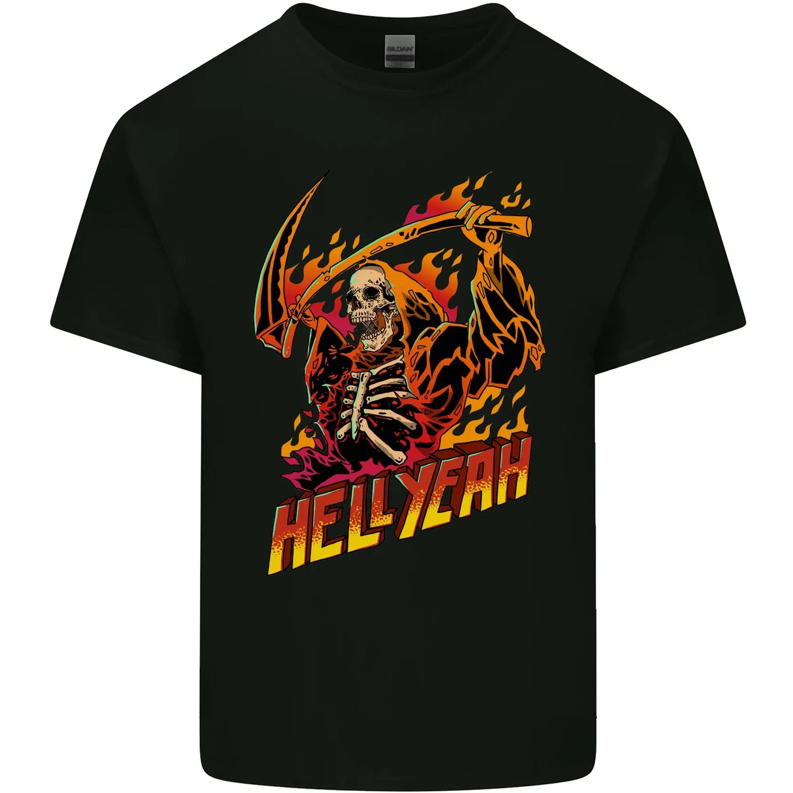 Hell Yeah Grim Reaper Skull Heavy Metal Kids T-Shirt Childrens 4XL