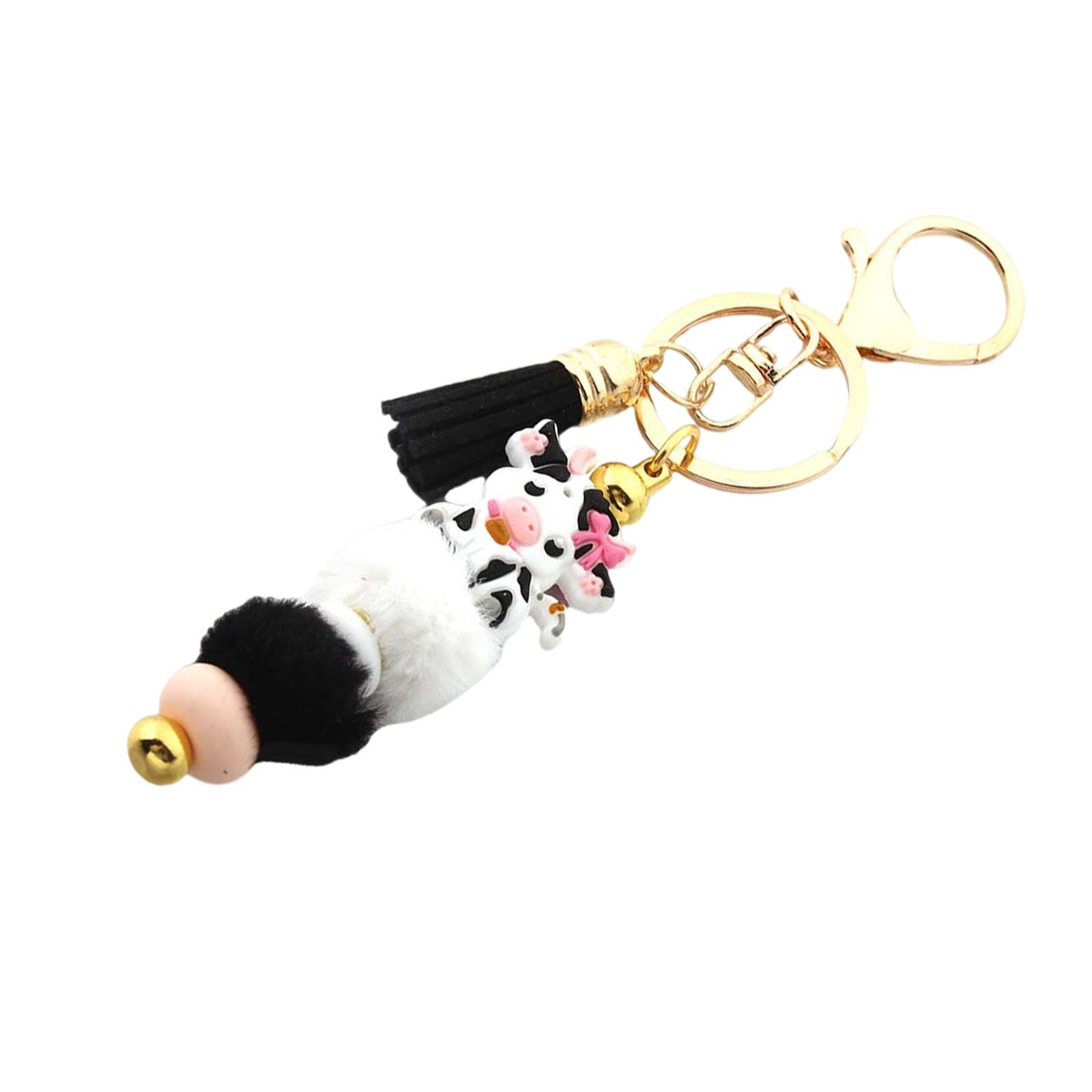 

Брелок с подвеской в виде коровы Хайленд, мягкий силиконовый брелок с бусинами и цветными кисточками, аксессуары для женщин и мужчин T2