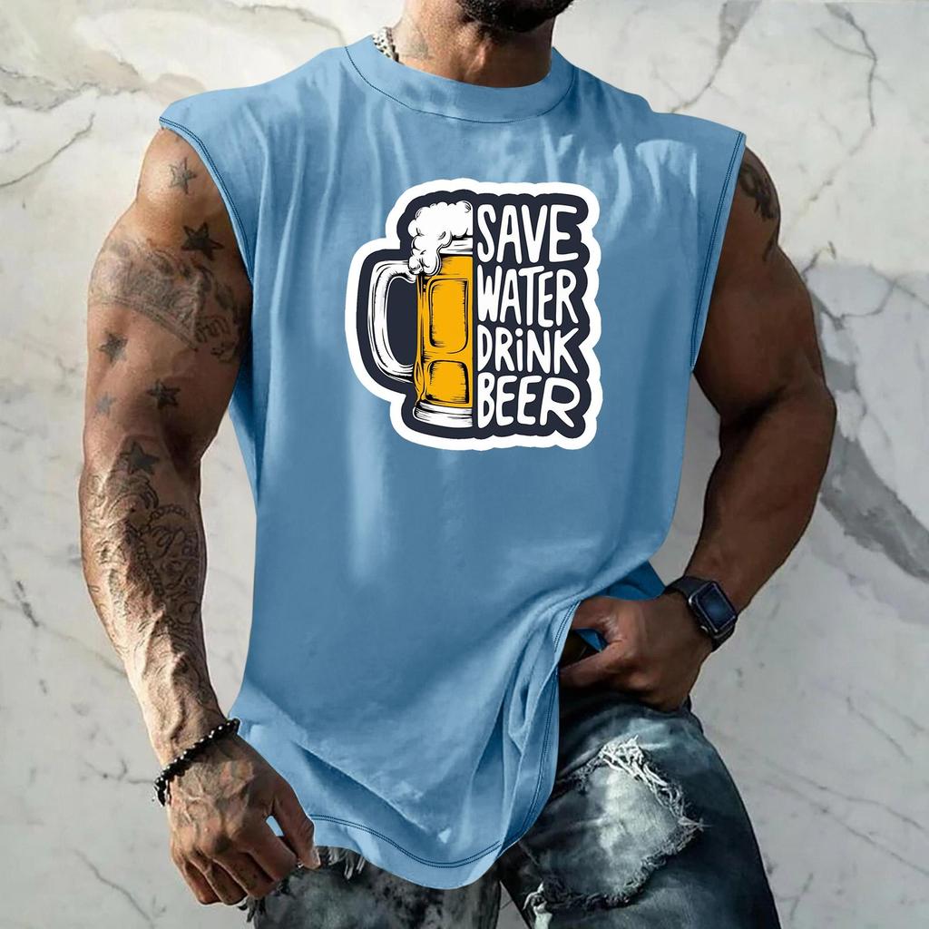 Men Sleeveless Tank Top Loose Fit Casual Streetwear Graphic Print Muscle Shirt Summer Beach Holiday Workout Gym Vest