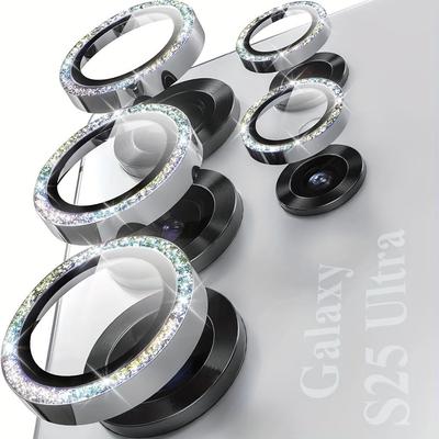 1Pcs Glitter Camera Lens Tempered Glass For Samsung Galaxy S25 S24 S23 S22 Ultra HD Clear Camera Lens Protector Metal Ring Lens Film