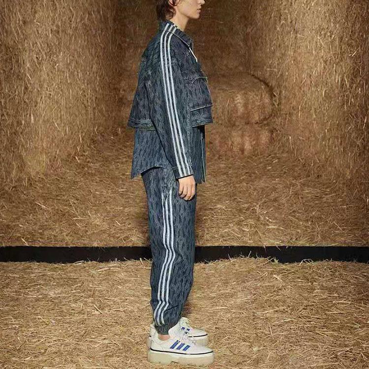 Adidas Originals X Ivy Park All Over Print Casual Loose Fit Denim Pants Men Bottoms Blue H61699