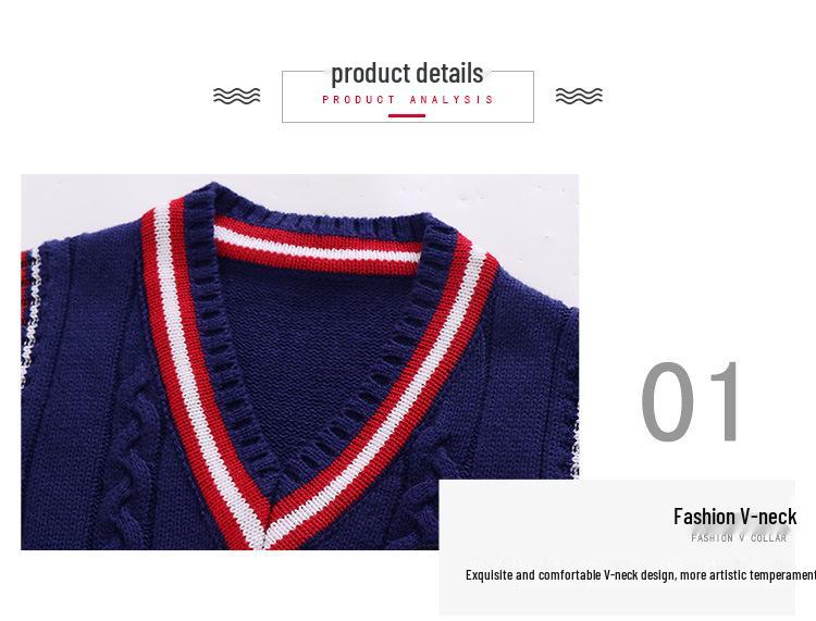 Children's Pure Cotton Preppy Knit Sweater Vest - Sleeveless Spring/Autumn School Uniform Style