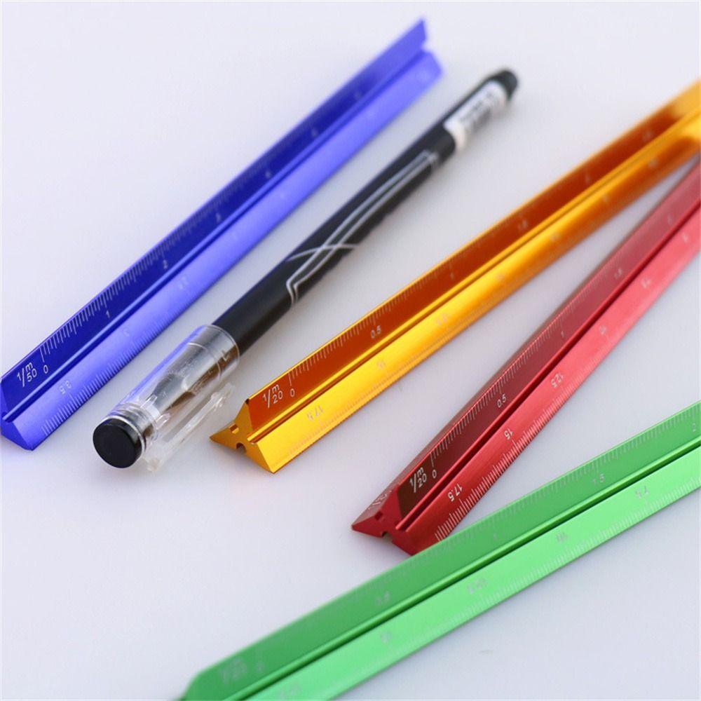 Multi-function Triangular Scale Ruler Smoothly Metal Ruler Students Measuring Ruler Stationery