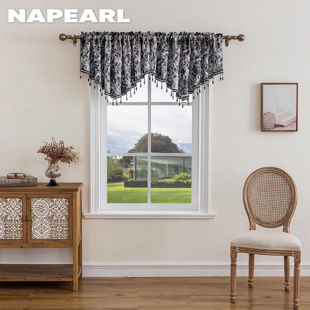 1PC NAPEARL Vintage Luxury Bead String Decorative Valance Jacquard Short Window Valance for Living Room Bedroom Home Decor