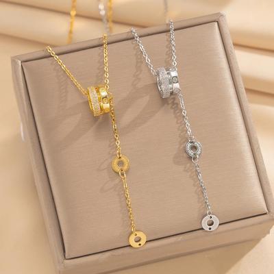 Damen Slim Titanstahl Halskette - Luxuriöse Inlaid Schlüsselbein Kette