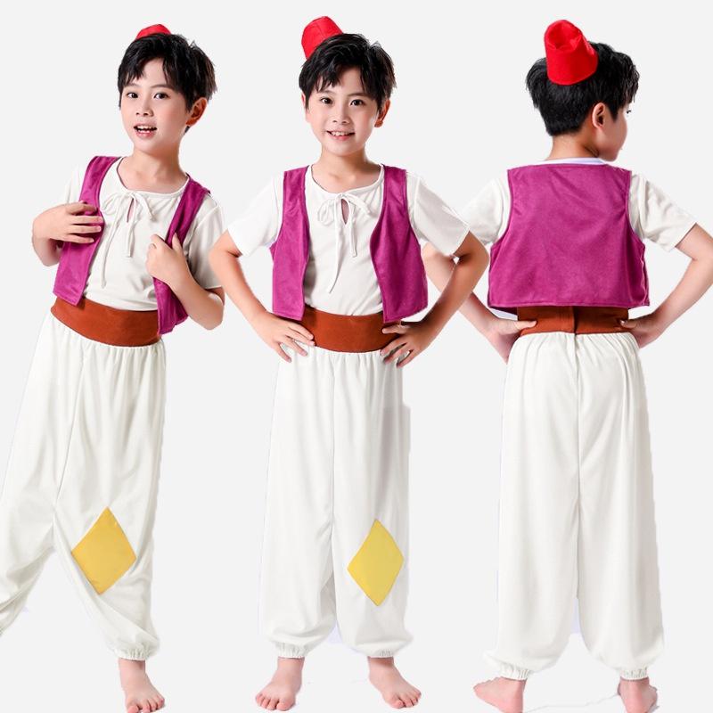 2023 New Halloween Aladdin Genie Prince Children's Cosplay Costume Arabian Nights Full Set Outfit Polyester Fabric