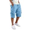 Pantalones Rectos Holgados de Verano para Hombre Pantalones Cortos Casuales Multibolsillos Pantalones Cortos de Color Puro para Hombre Cintura con Cordón Pantalones Cortos Cargo Diarios