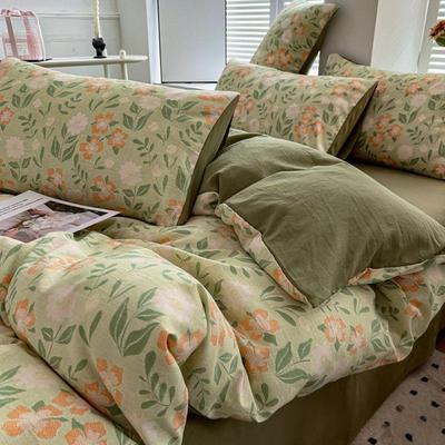Washed Cotton and Linen Four-piece Set, Double-layer Yarn Quilt Cover, Bed Sheet, Dormitory Three-piece Set, Bedding