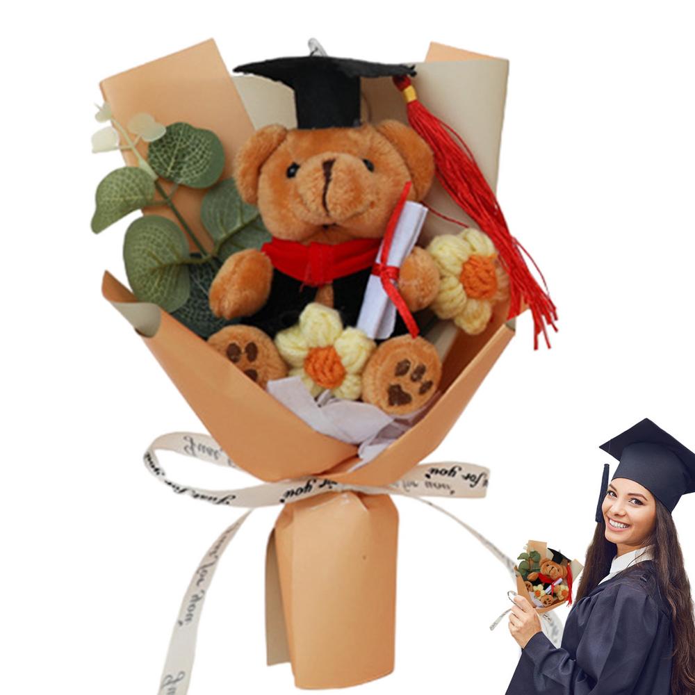 Bear Bouquet Plush Bouquet Handmade Creative Crochet Flowers Woven Plush Bouquet Long-Lasting Flower Arrangement For Graduates
