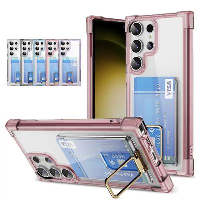 Shockproof Acrylic Card Holder Clear Phone Case for Samsung  S24 Ultra S23 Plus S22 S21Ultra Note 20 Metal Kicstand Bumper Cover