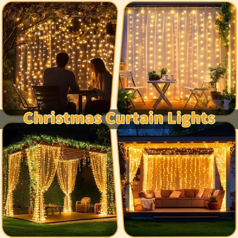 Solar LED Curtain Light Outdoor Garland Solar Fairy String Light Copper Wire Lamps for Garden Yard Christmas Wedding Party Holiday Decor