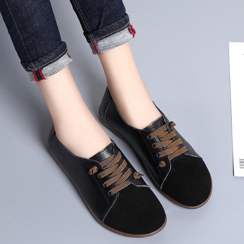 Leather Shoes Woman Spring Ladies Shoes Non-slip Flats Lace Up Sneakers Women Oxford Shoes Plus Size Moccains Ladies Shoes