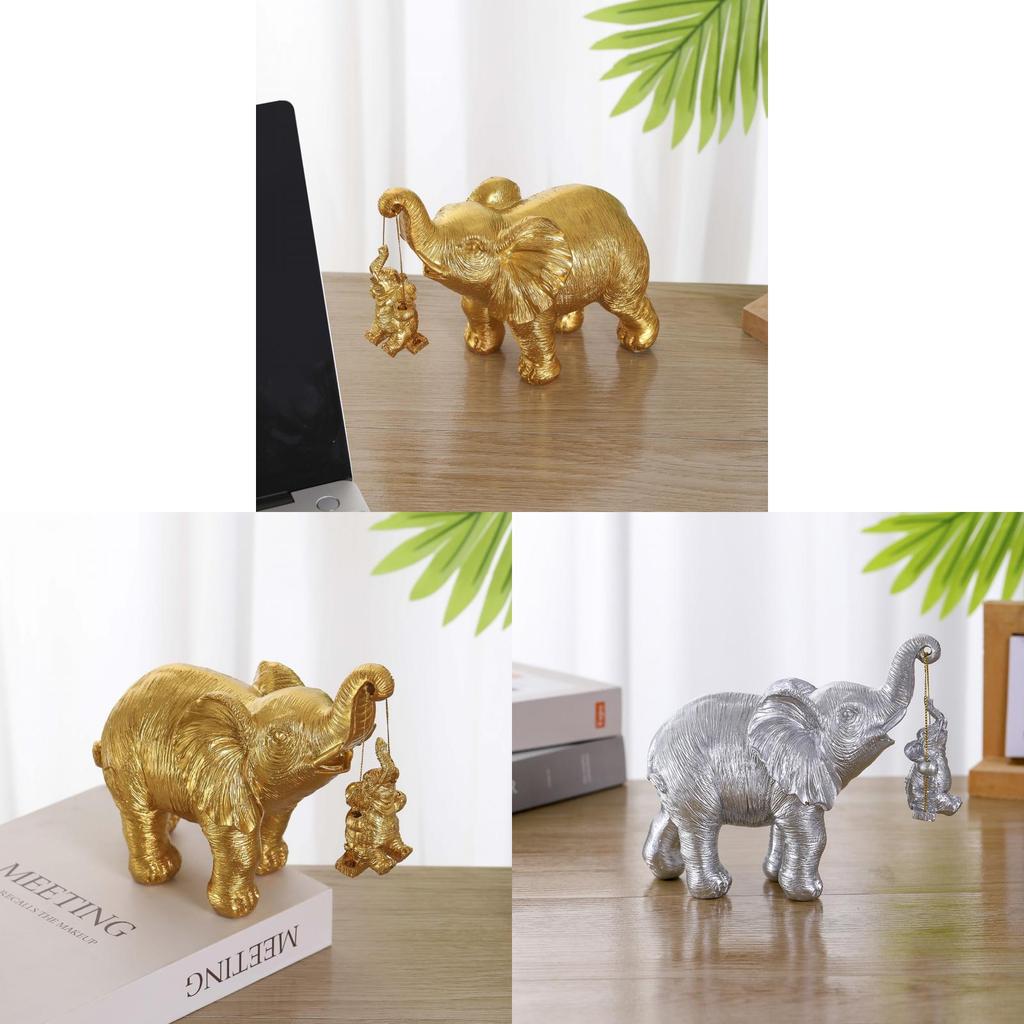 Resin Elephant Craft Figurine With Gold And Silver Finish For Wedding Gifts