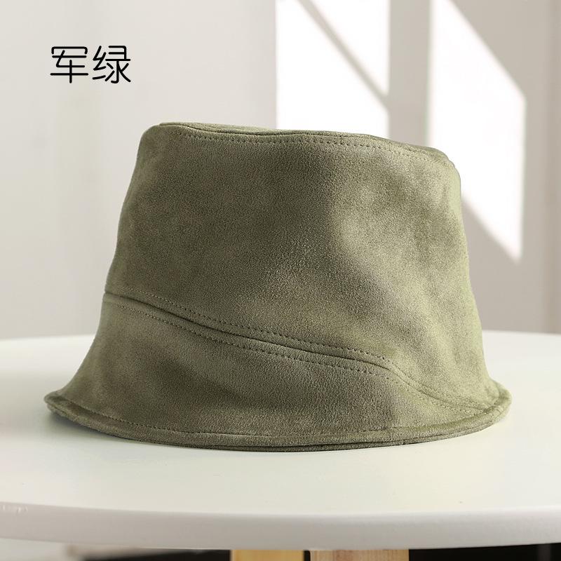 

Autumn and winter versatile deerskin velvet solid color bucket hat damp warm windproof face small bucket basin hat Adjustable армія зелений колір