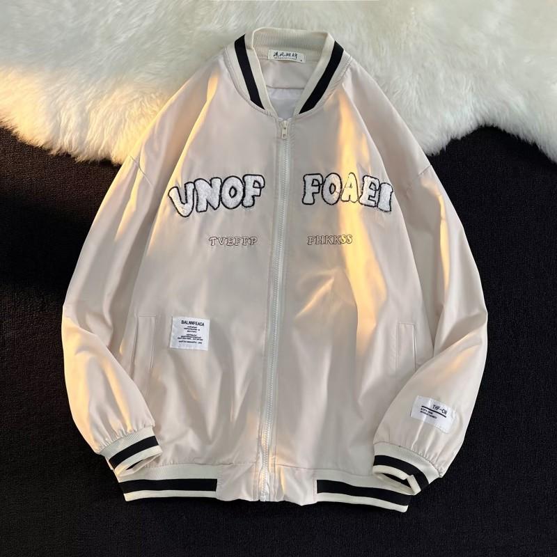 Unisex Vintage Baseballjacke Übergroß Lässiger Bombermantel Herbst Lockerer Schnitt Studenten Streetwear