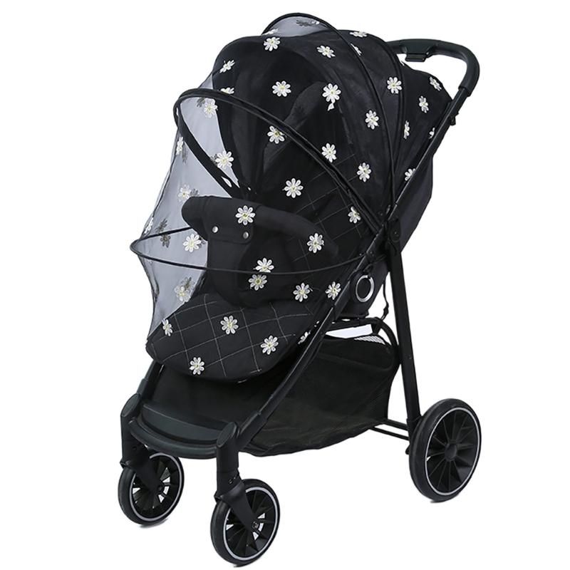 

Портативный чехол от насекомых для путешествий, сетка с полной защитой для детских колясок, вышивка цветами, солнцезащитные козырьки для колясок, люлька чёрный