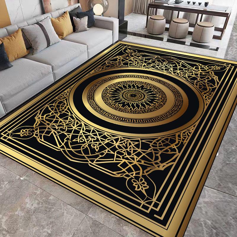Luxury Living Room Carpets Golden Black Decoration Carpet Hotel Hall Sofa Floor Mat Soft Washable Room Decor Corridor Large Rugs