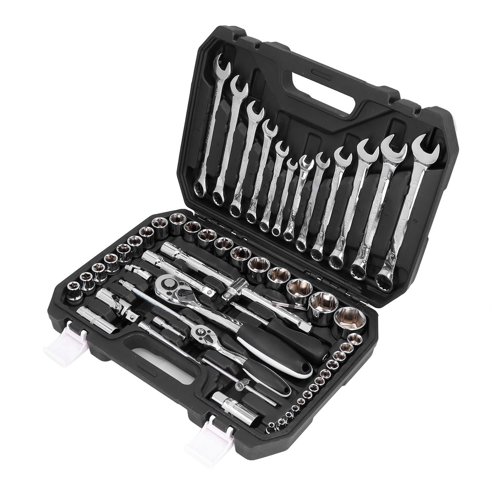 60pcs Ratchet Socket Spanner Set Multifunction Universal Chrome Vanadium Steel Auto Repairing Tool Kit