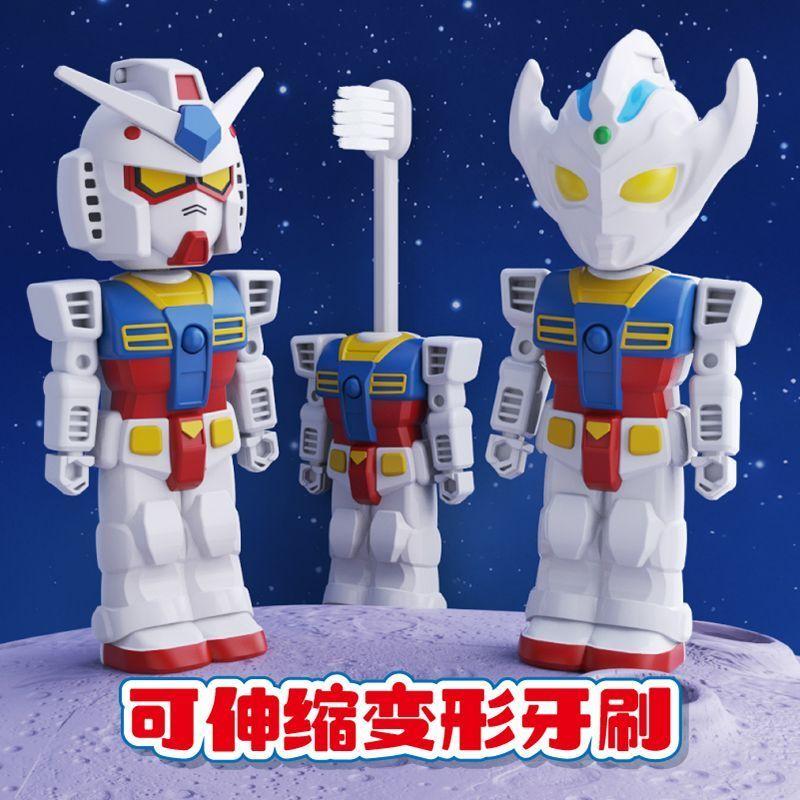 Anime Ultraman Taiga Yuanzu Figures Toothbrush Portable Transformable Retractable Soft Bristle Oral Care Brush Creative Gifts