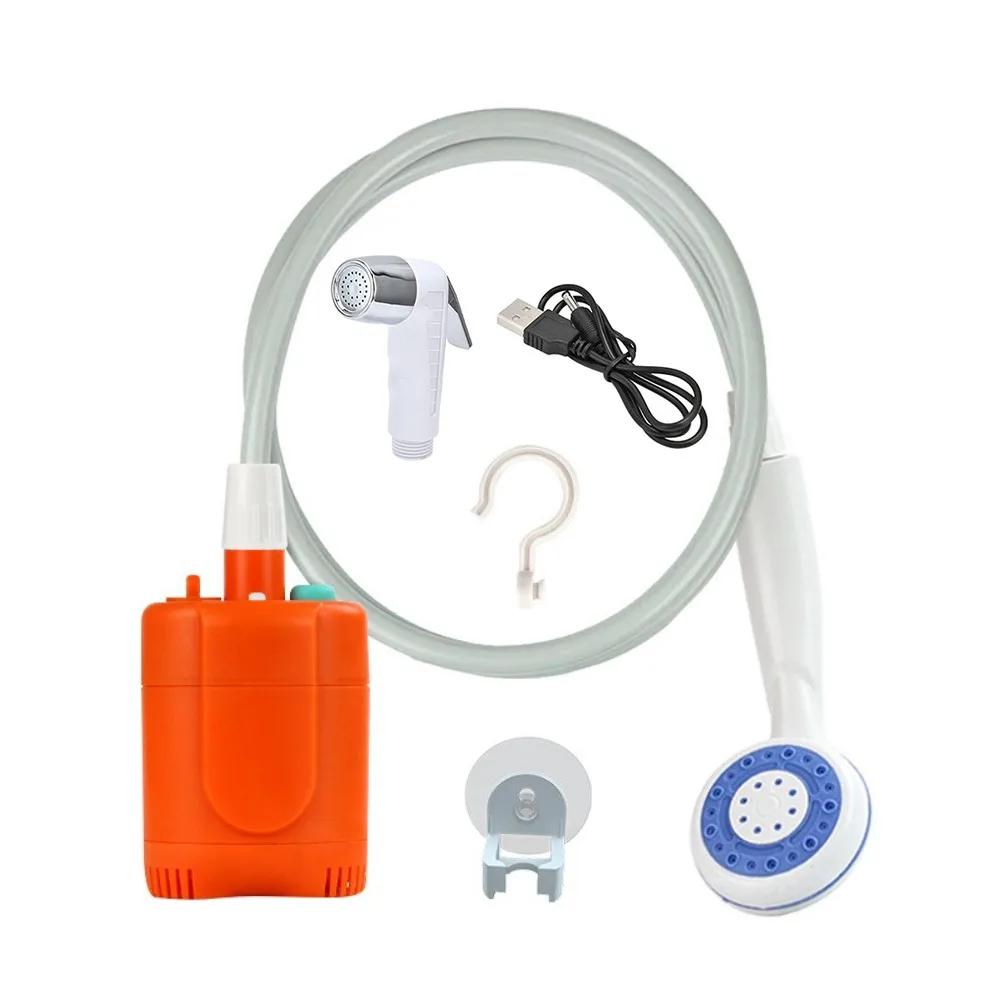 

New 2200mAh Portable Shower Rechargeable Long-Lasting Camp Shower Pump Universal Camping Shower for Hiking Traveling RV помаранчевий
