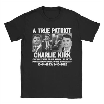 Vintage A True Patriot Charlie Kirk T-Shirt Men O Neck Pure Cotton T Shirts RIP Prayer Short Sleeve Tees 4XL 5XL Merch