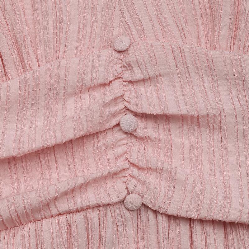 VEZFAA Moda damska Lato Wiosna Jednolity kolor Drukuj Krótki rękaw Dekolt w kształcie litery V Wysoka talia Casual Sukienki