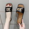 Fashion slippers women's summer wear non-slip beach shoes new square buckle flat bottom word casual cool slippers versatile