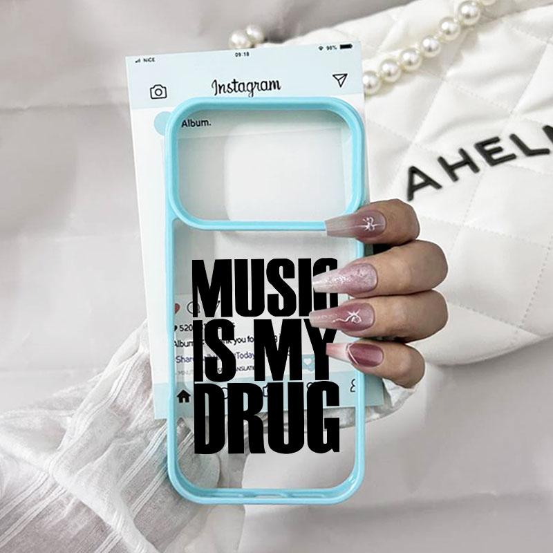 Fashion Letter Music is My Drug Phone Case For iPhone 17 Pro Max 17Pro 17Air 17 Simple Quotes Clear Hard Cover Shockproof Shell