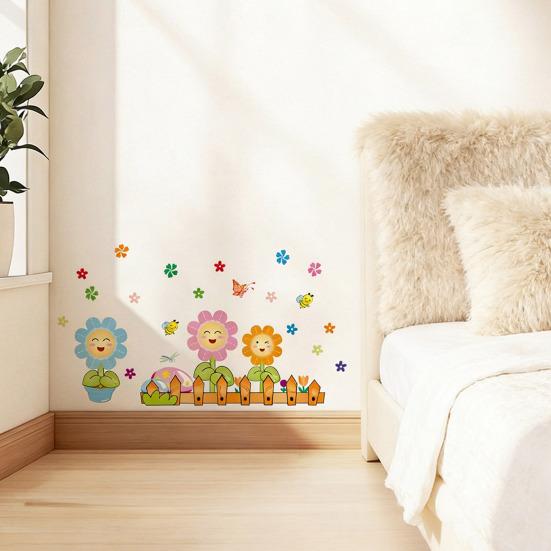 Autocollant d'angle de mur floral herbe verte Fleurs Papillons Base d'herbe Ligne de plinthe Autocollants muraux pour salon chambre à coucher salle à manger