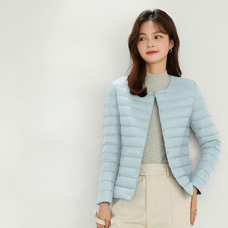 Women's V Neck Long Sleeve Lightweight 90% White Duck Down Jacket Inner Liner Coat