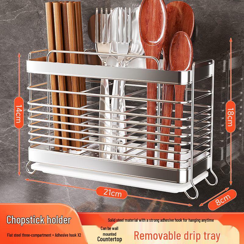 Wall-Mounted Stainless Steel Kitchen Utensil Holder for Chopsticks, Knives, and Forks
