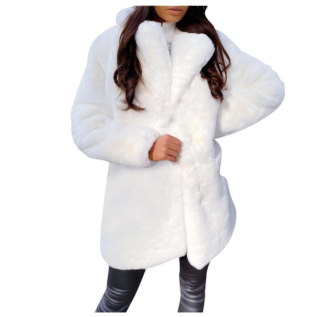 Warmer Damen-Mantel in Übergröße, einfarbig, Plüsch, langärmelig, Reversimitat